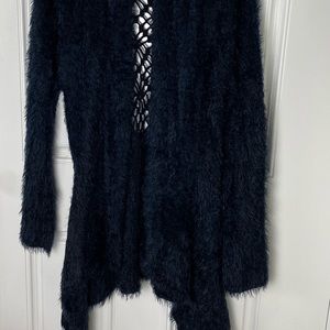 Crochet Fuzzy Yarn and Lace Black Cardigan Size M